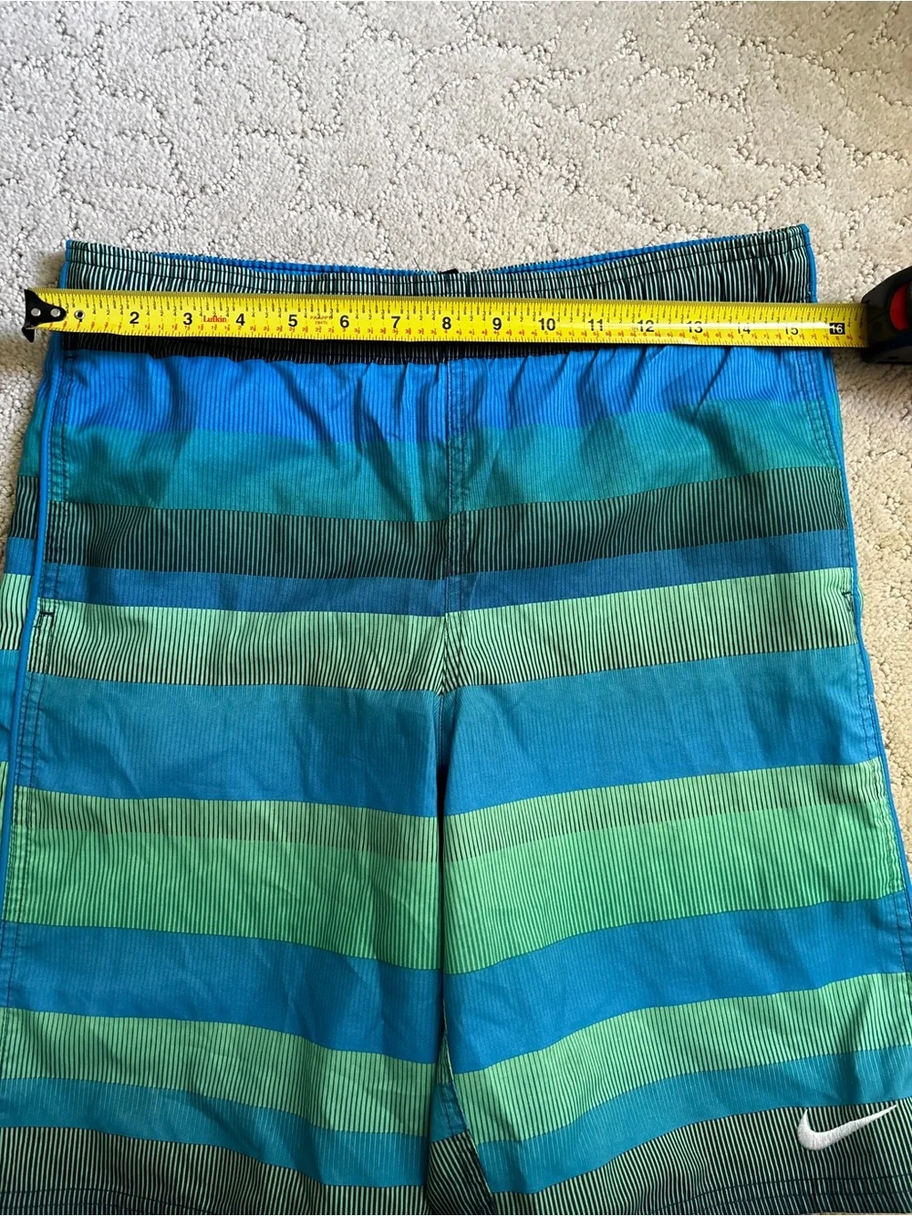 Nike Boys Blue & Green Striped Board Shorts Swim Trunks Size  Large